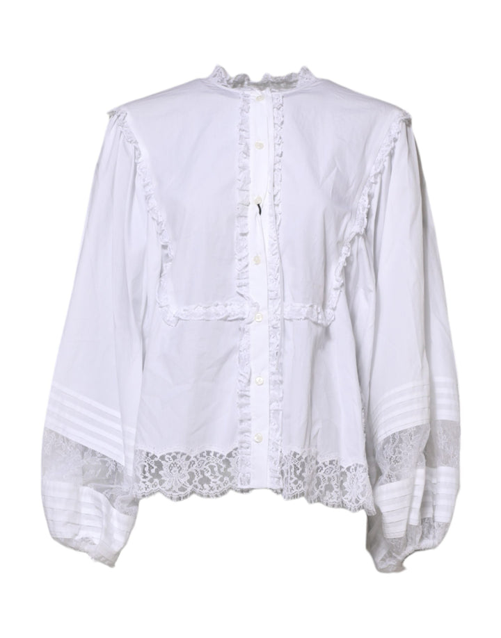 Dolce &amp; Gabbana Blouses - Women’s White Ruffled Lace Embellished Blouse Top