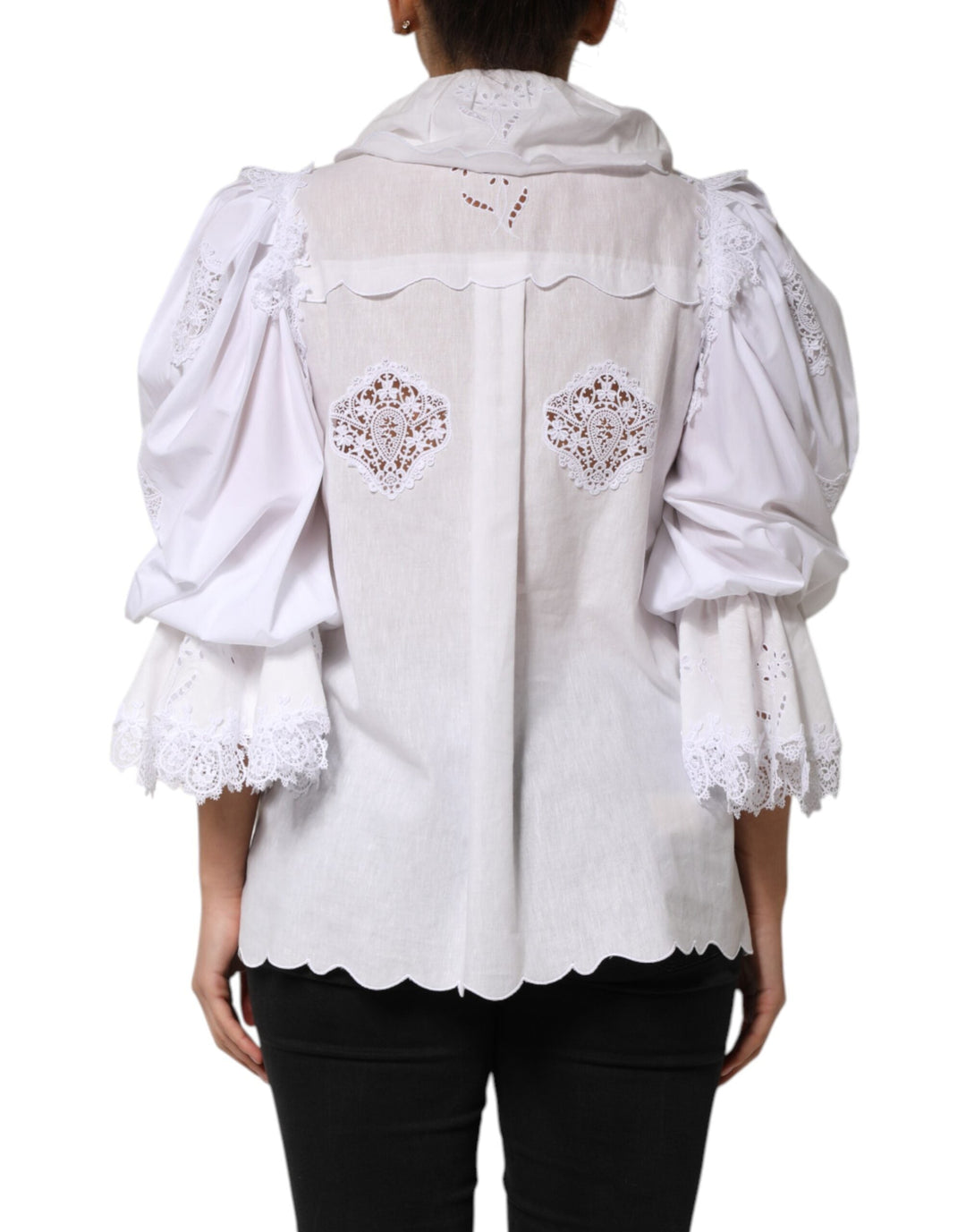 Dolce &amp; Gabbana Blouses - Women’s White Ruffled Lace Embellished Blouse Top