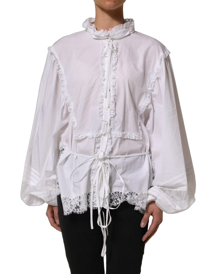 Dolce &amp; Gabbana Blouses - Women’s White Ruffled Lace Embellished Blouse Top