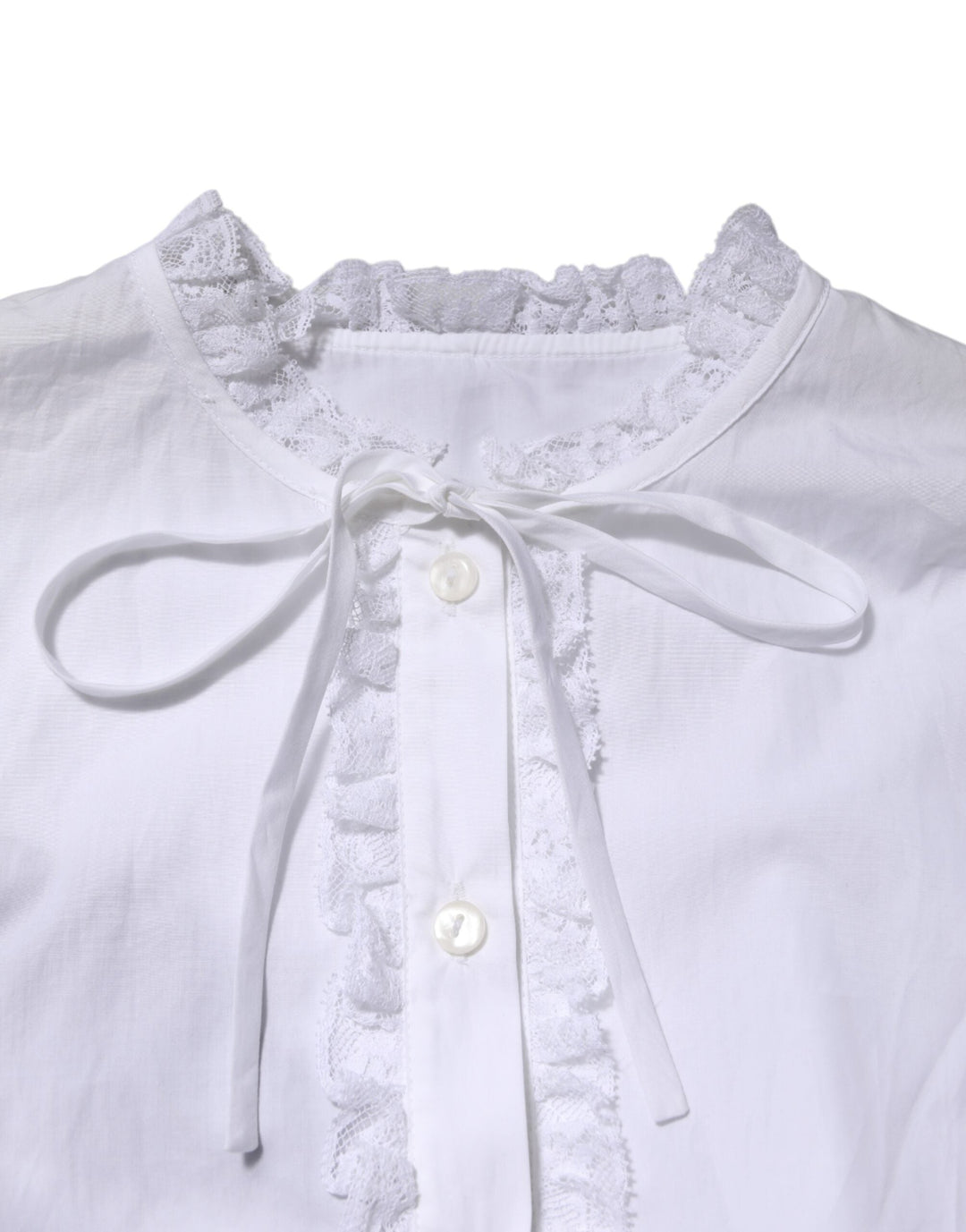 Dolce &amp; Gabbana Blouses - Women’s White Ruffled Lace Embellished Blouse Top