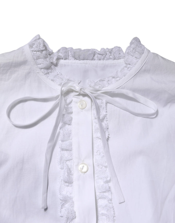 Dolce &amp; Gabbana Blouses - Women’s White Ruffled Lace Embellished Blouse Top