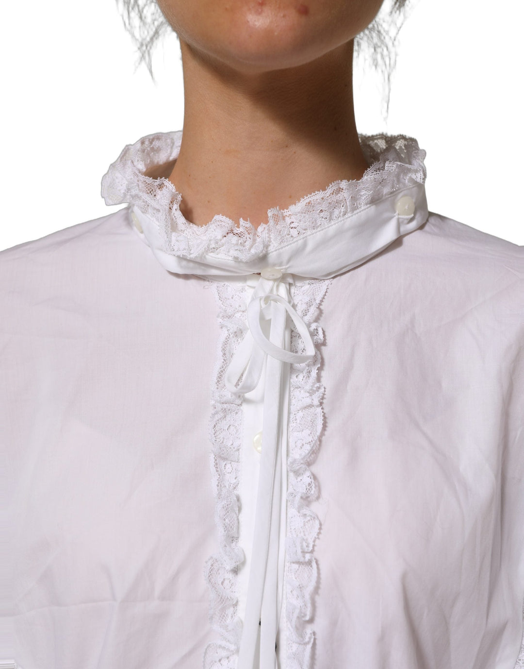 Dolce &amp; Gabbana Blouses - Women’s White Ruffled Lace Embellished Blouse Top