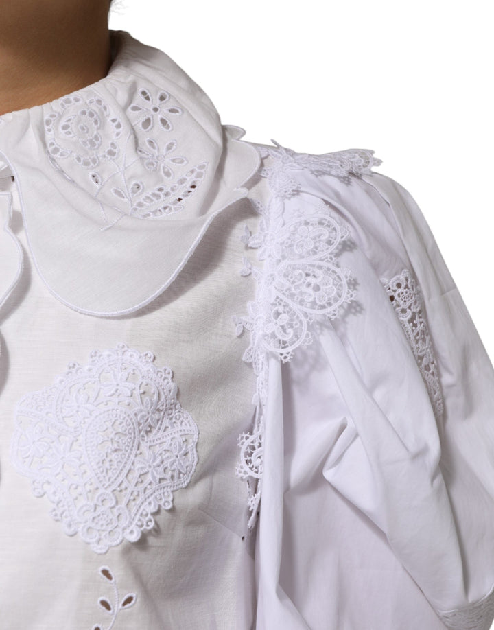 Dolce &amp; Gabbana Blouses - Women’s White Ruffled Lace Embellished Blouse Top