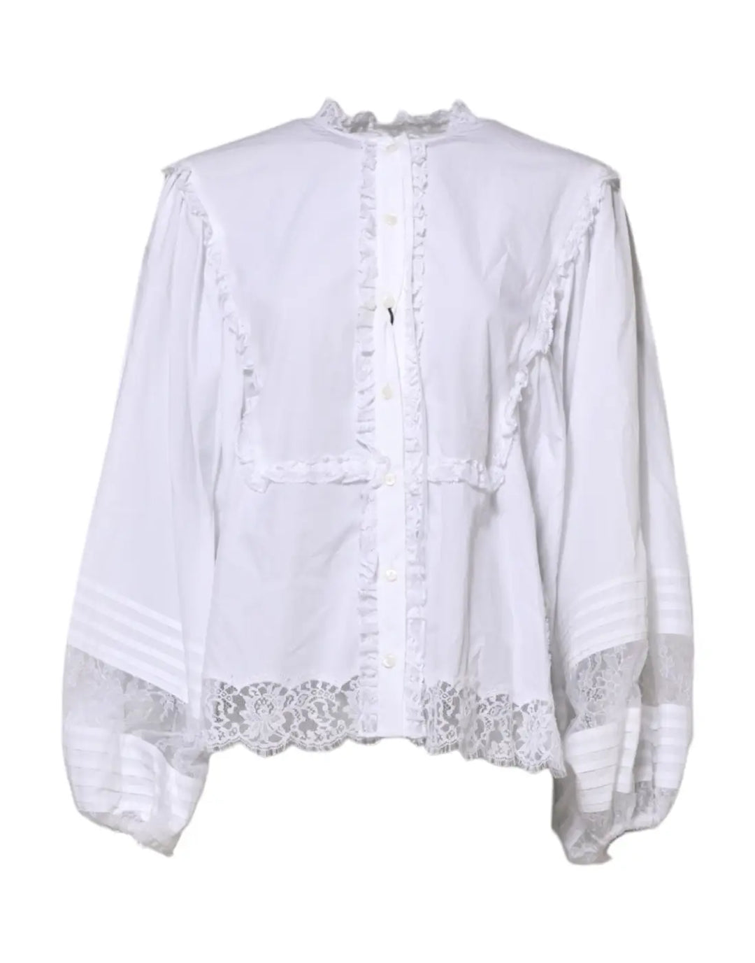 Dolce &amp; Gabbana White Ruffled Lace Embellished Blouse Top