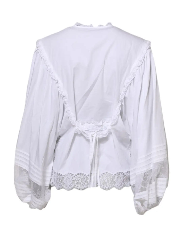 Dolce &amp; Gabbana White Ruffled Lace Embellished Blouse Top