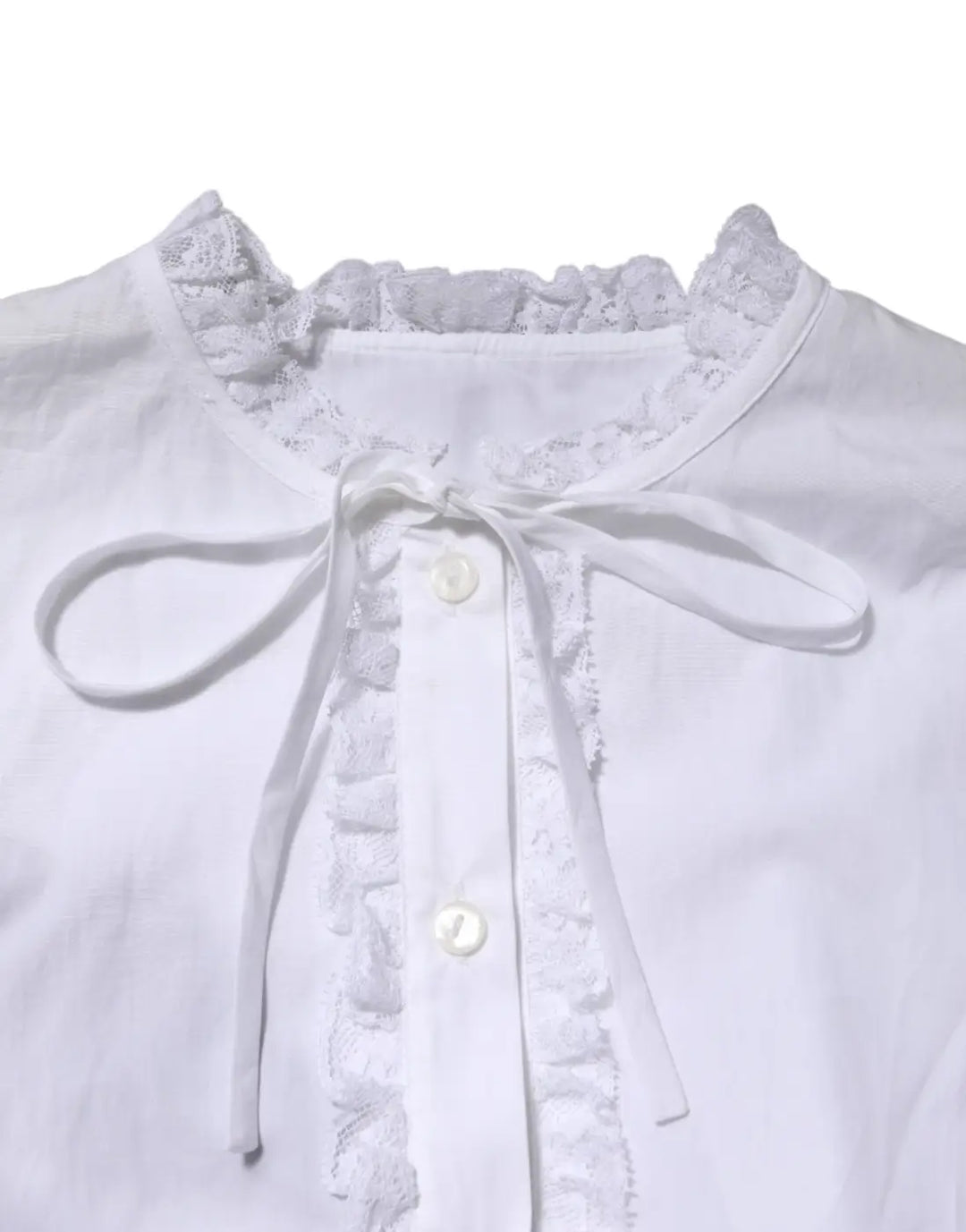 Dolce &amp; Gabbana White Ruffled Lace Embellished Blouse Top