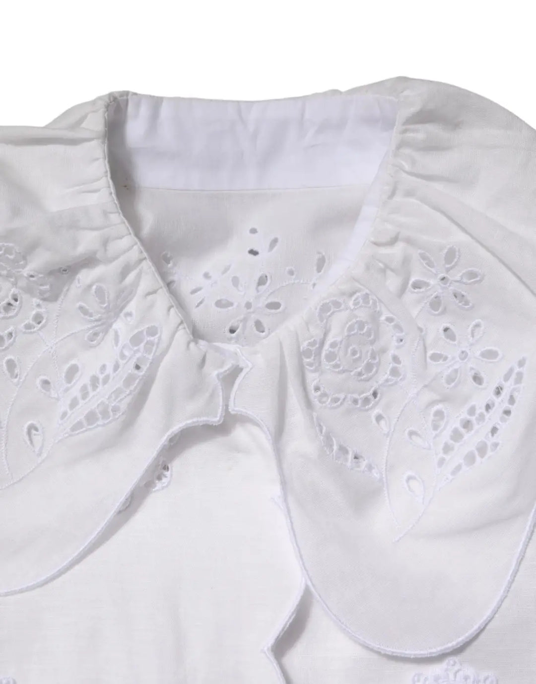 Dolce &amp; Gabbana White Ruffled Lace Embellished Blouse Top