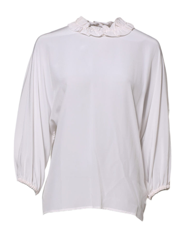 Dolce &amp; Gabbana Blouses - Women’s White Ruffled Neckline Blouse Pullover Top