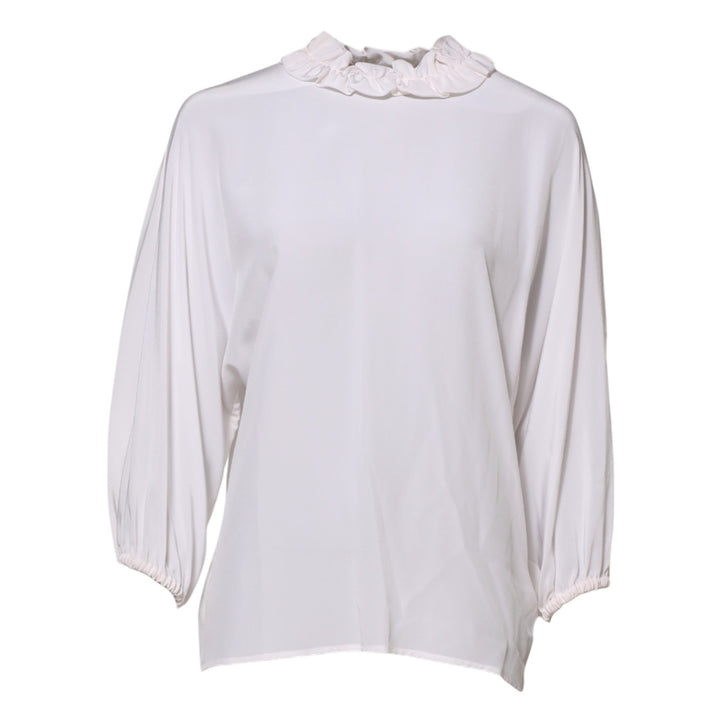 Dolce &amp; Gabbana Blouses - Women’s White Ruffled Neckline Blouse Pullover Top