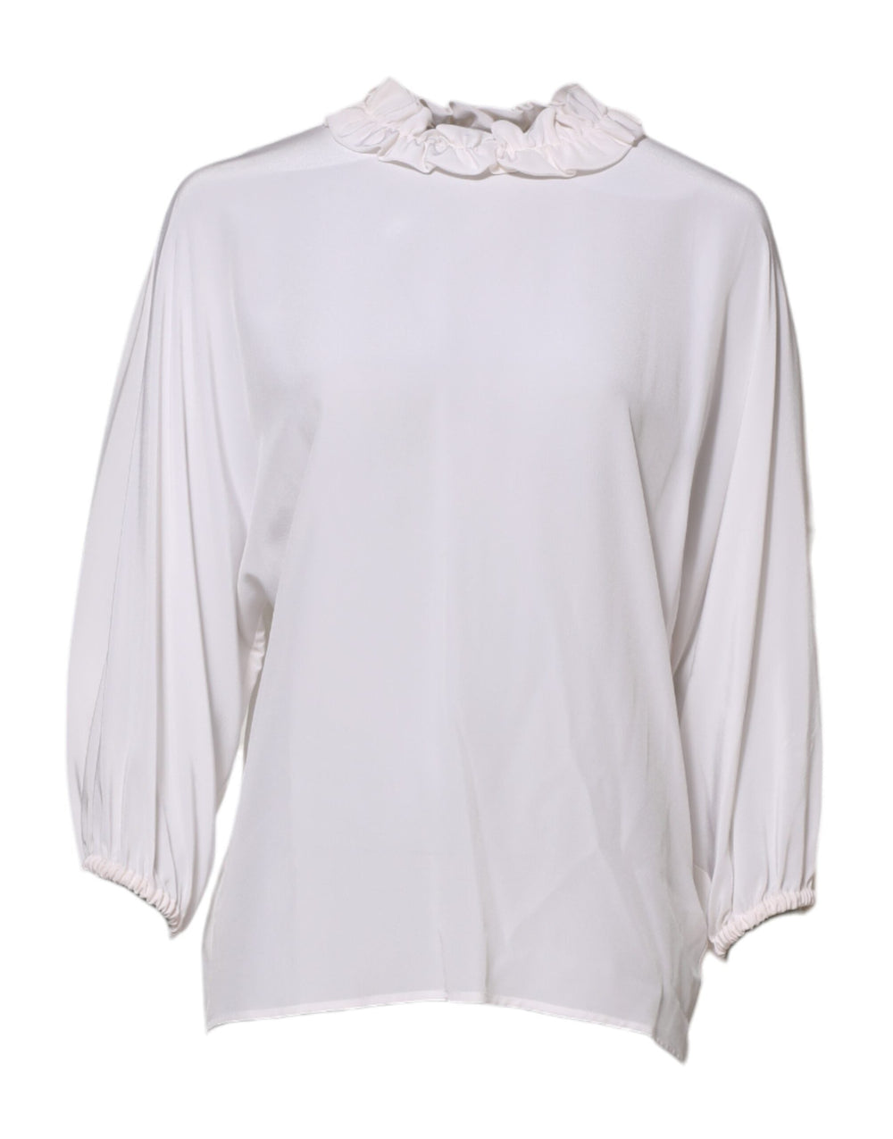 Dolce & Gabbana Blouses - Women’s White Ruffled Neckline Blouse Pullover Top