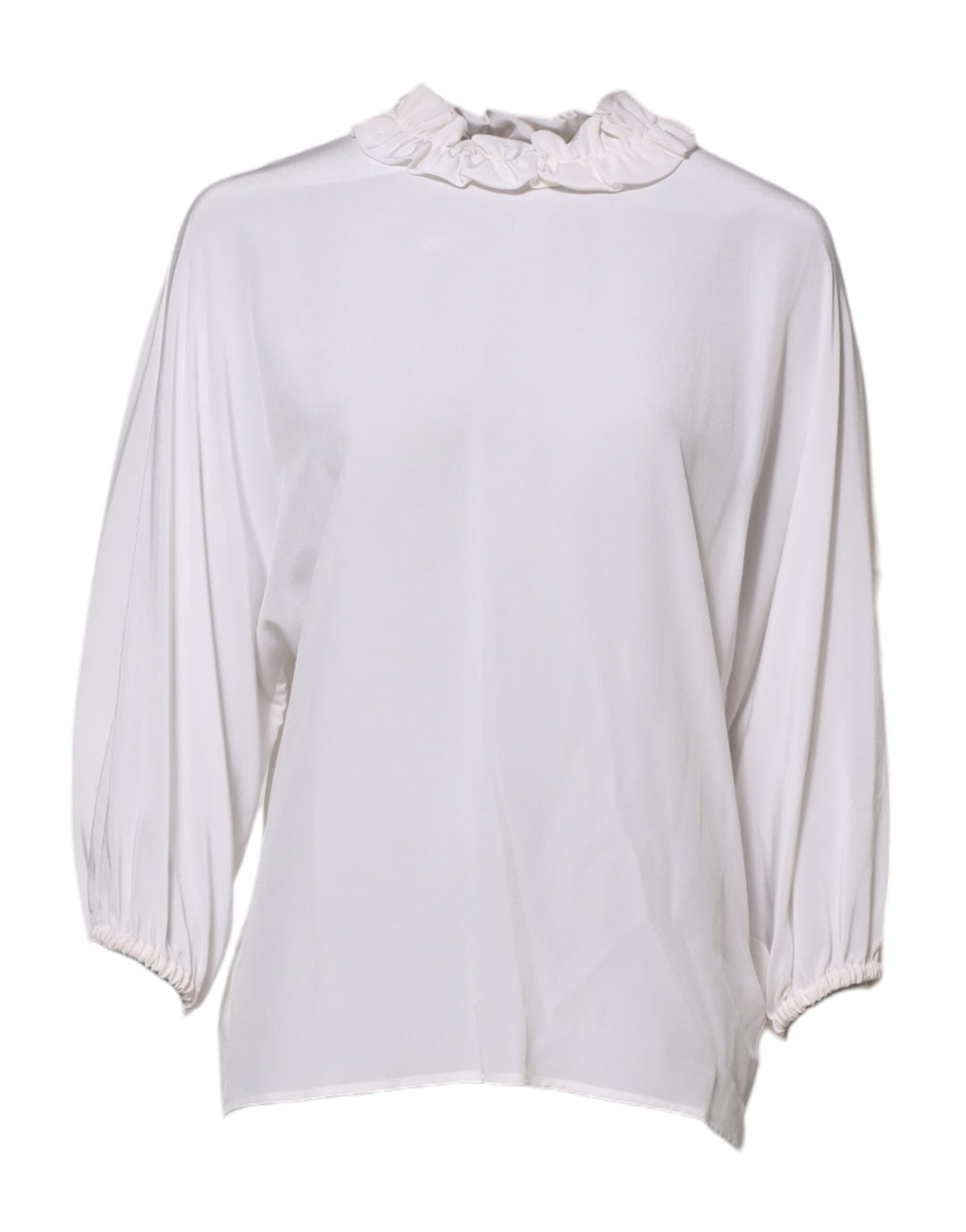 Dolce &amp; Gabbana Blouses - Women’s White Ruffled Neckline Blouse Pullover Top