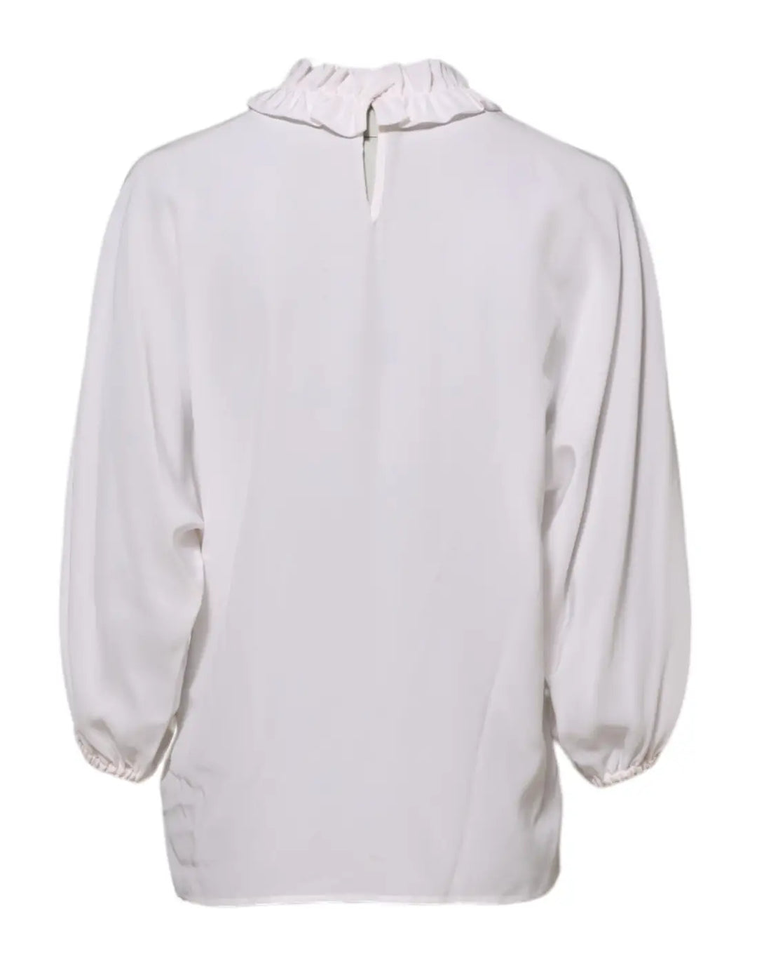 Dolce &amp; Gabbana White Ruffled Neckline Blouse Pullover Top