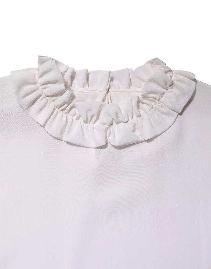 Dolce &amp; Gabbana White Ruffled Neckline Blouse Pullover Top