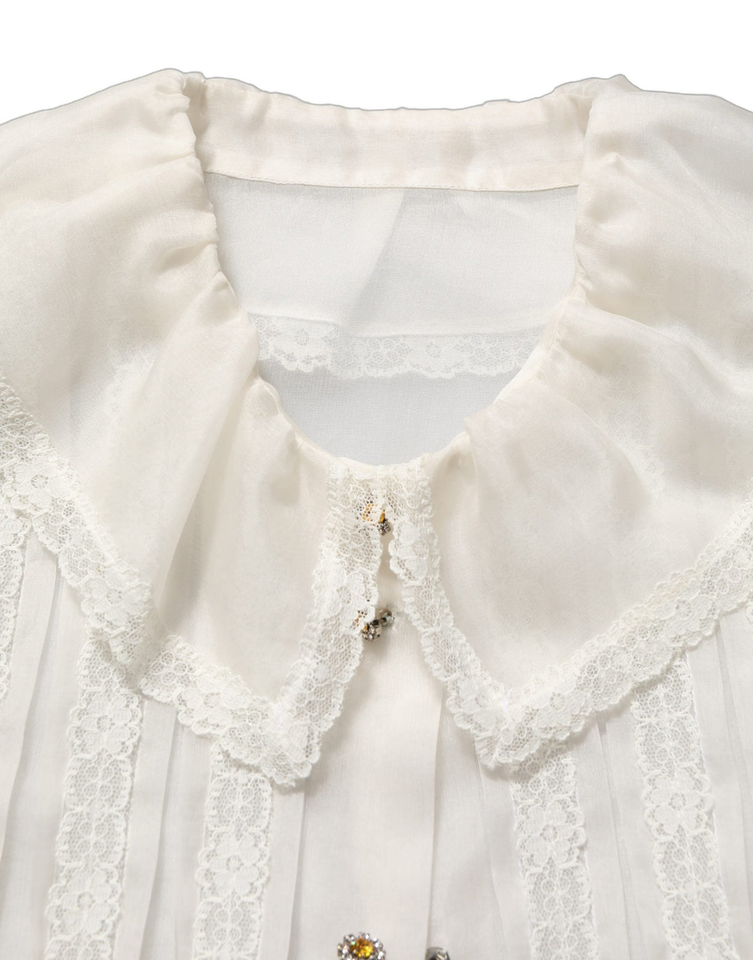 Dolce &amp; Gabbana Blouses - Women’s White Ruffled Sheer Silk Buttoned Blouse Top