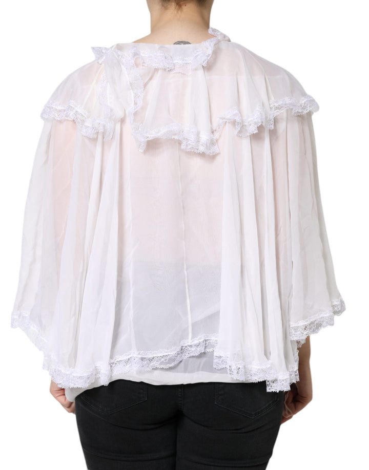 Dolce &amp; Gabbana - White Ruffles Lace Long Sleeve Blouse Top
