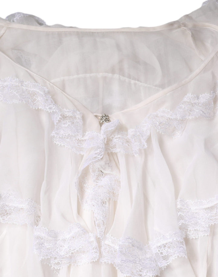 Dolce &amp; Gabbana - White Ruffles Lace Long Sleeve Blouse Top