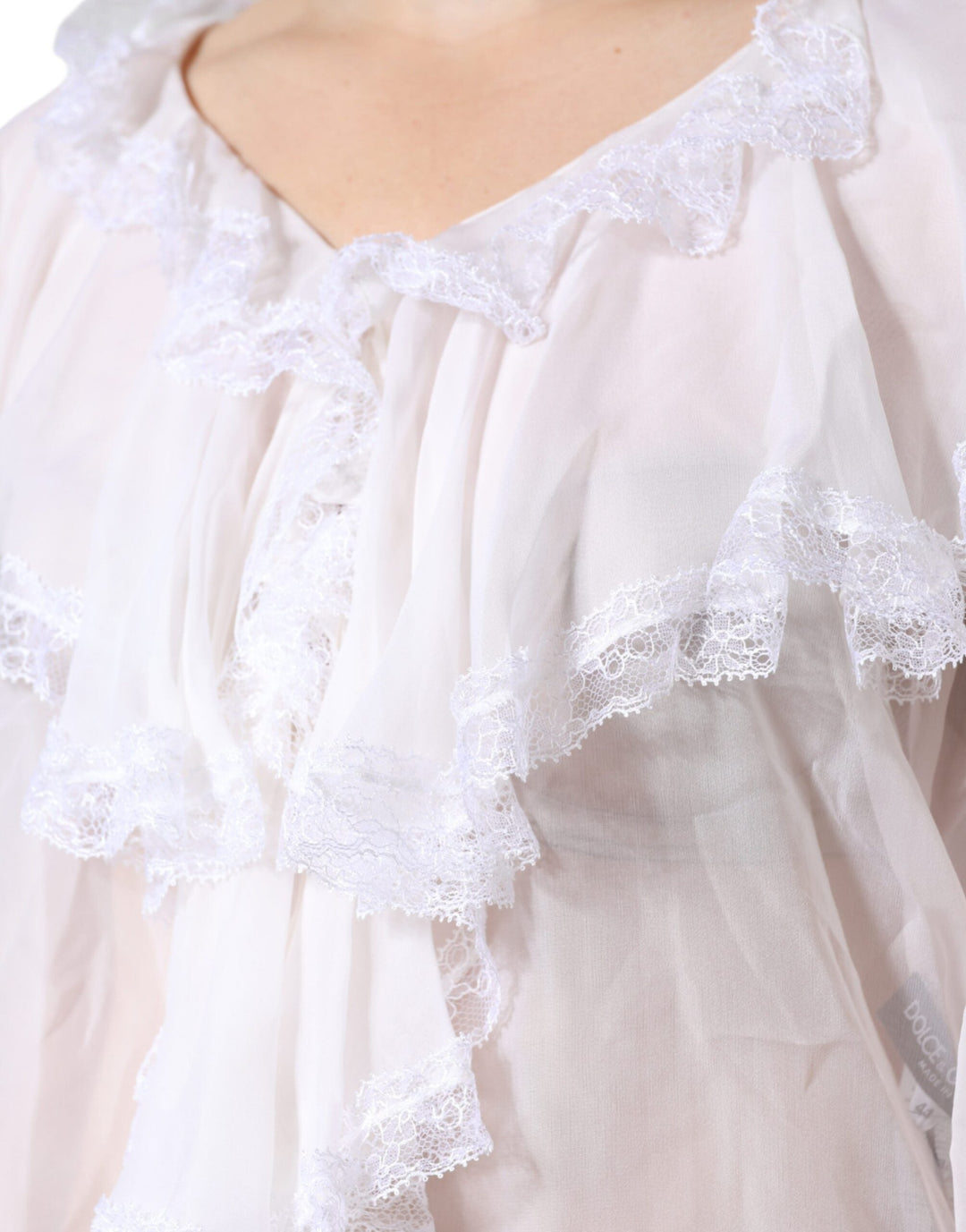 Dolce &amp; Gabbana - White Ruffles Lace Long Sleeve Blouse Top