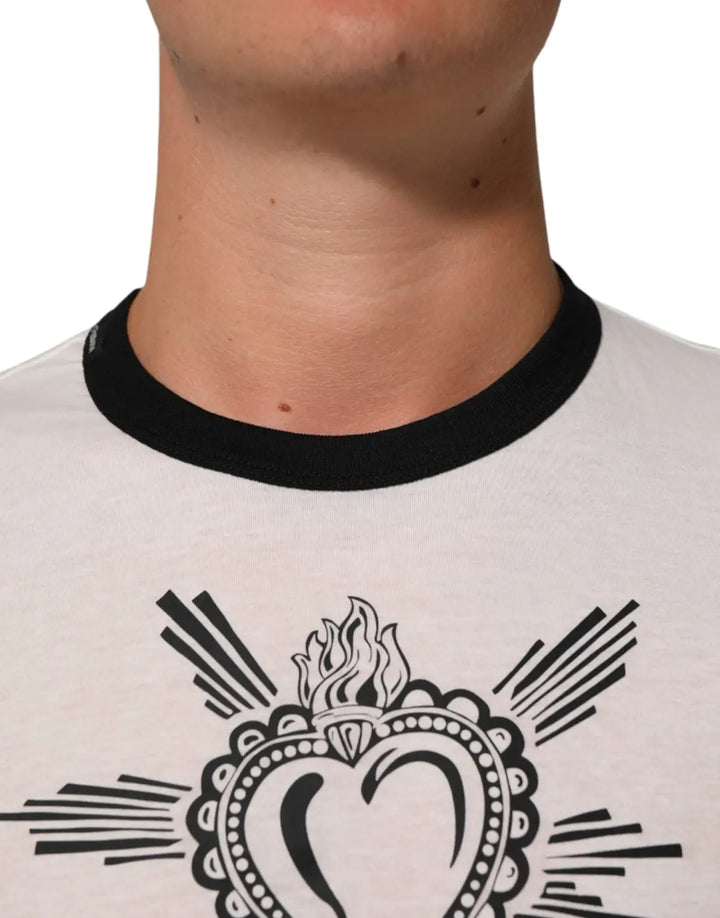 Dolce &amp; Gabbana White Sacred Heart Cotton Crew Neck T-shirt