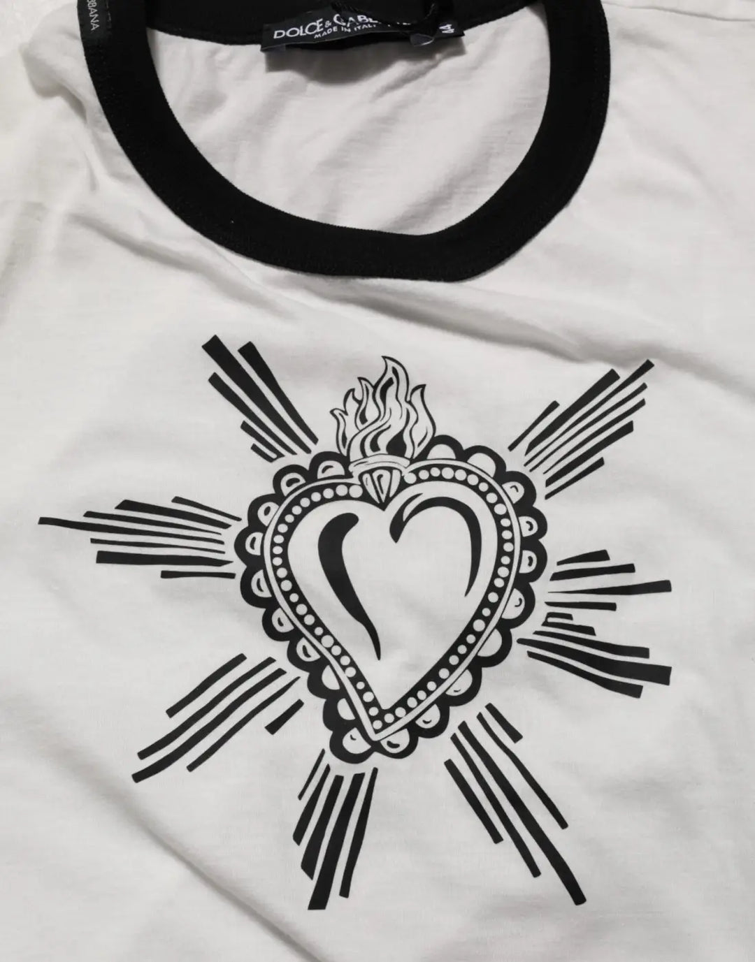 Dolce &amp; Gabbana White Sacred Heart Cotton Crew Neck T-shirt