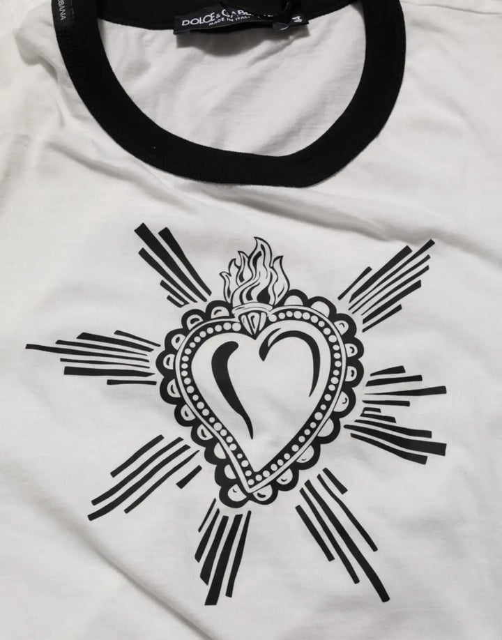 Dolce &amp; Gabbana White Sacred Heart Cotton Crew Neck T-shirt