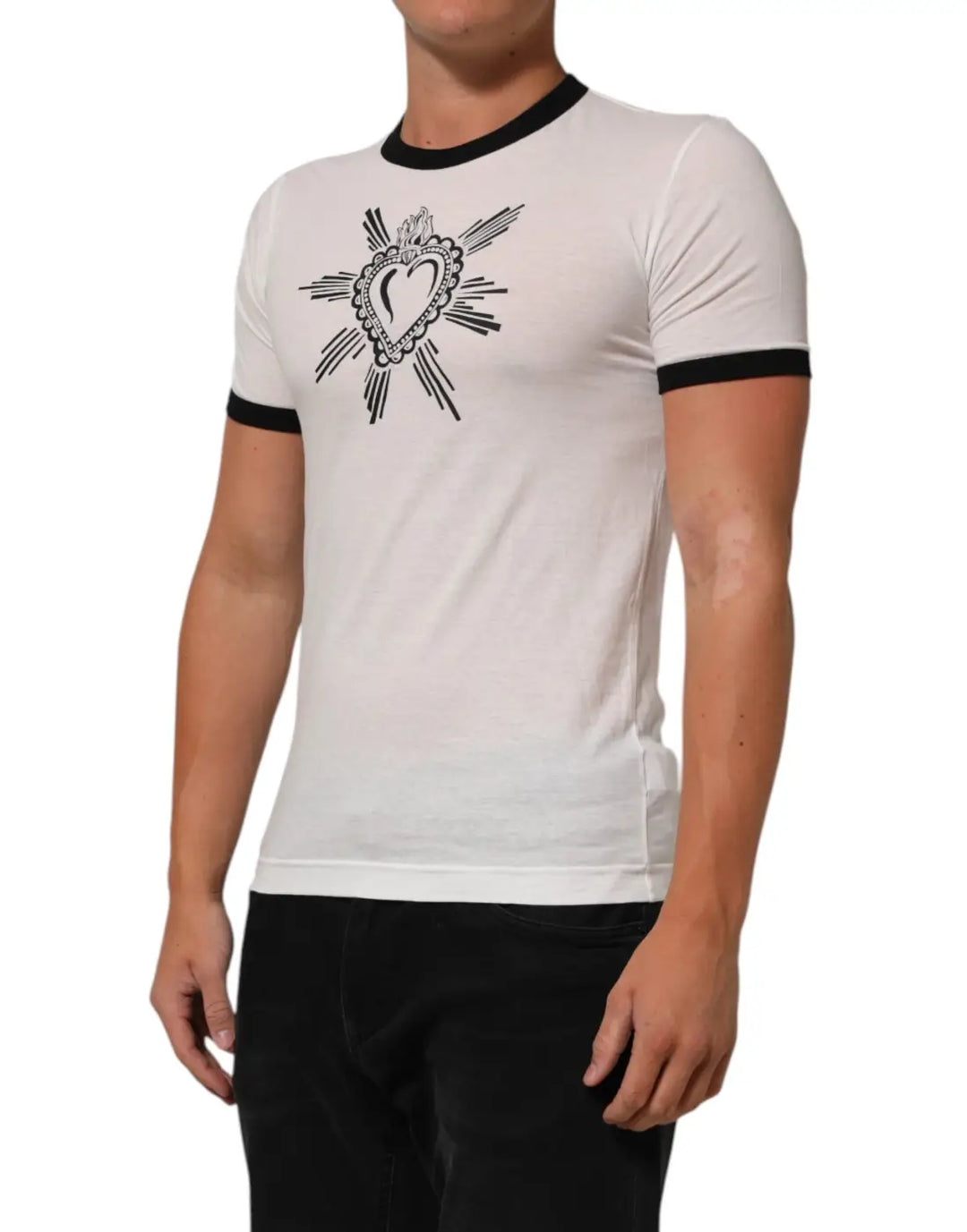 Dolce &amp; Gabbana White Sacred Heart Cotton Crew Neck T-shirt