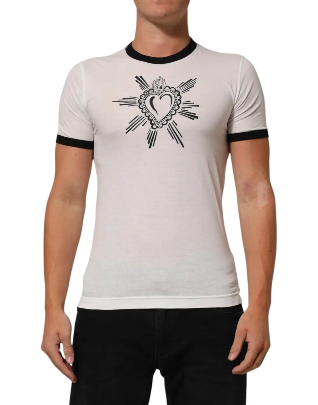 Dolce &amp; Gabbana White Sacred Heart Cotton Crew Neck T-shirt