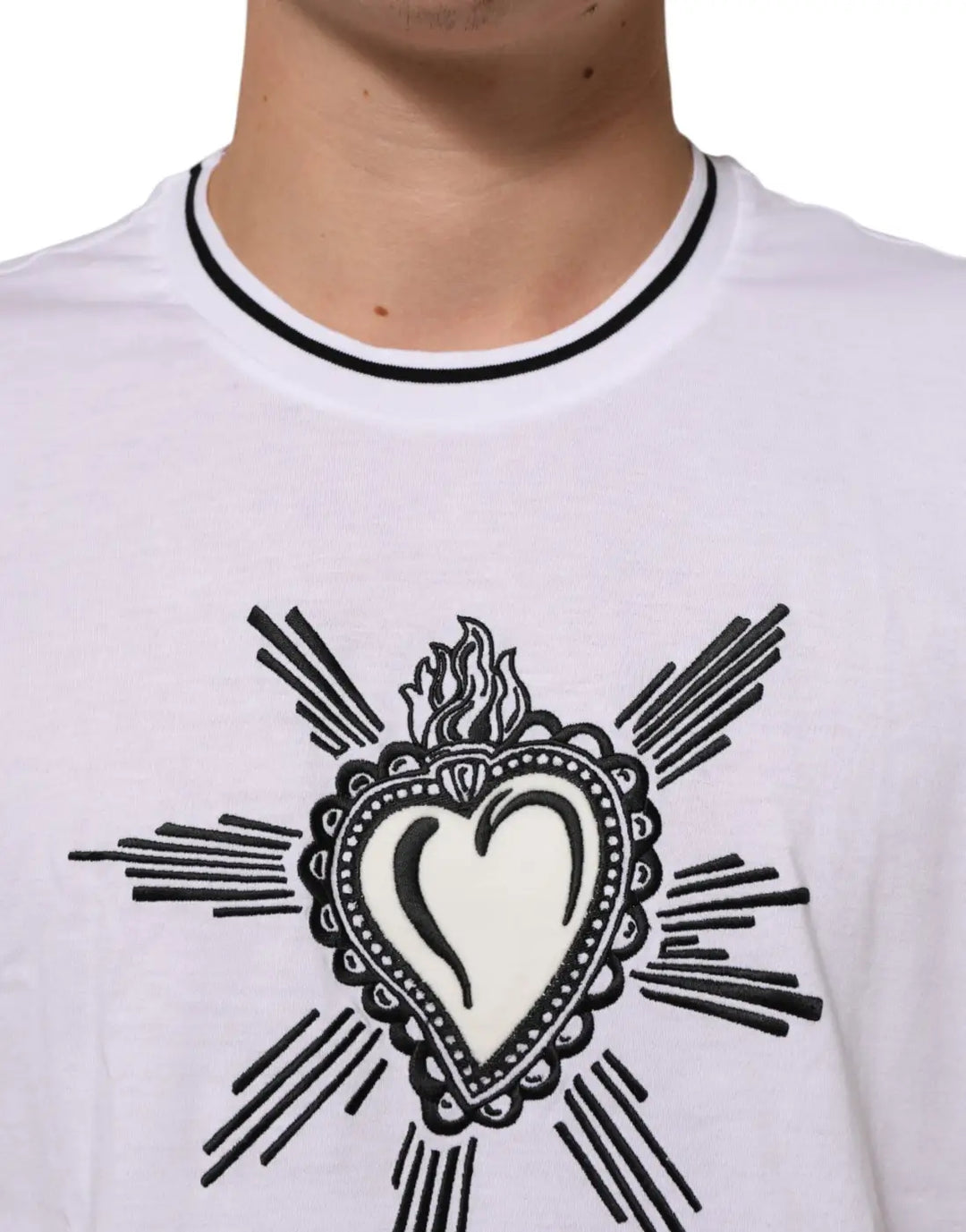 Dolce &amp; Gabbana White Sacred Heart Short Sleeve Men T-shirt