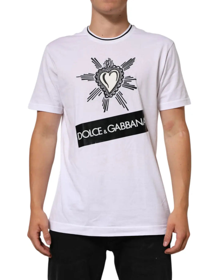 Dolce &amp; Gabbana White Sacred Heart Short Sleeve Men T-shirt