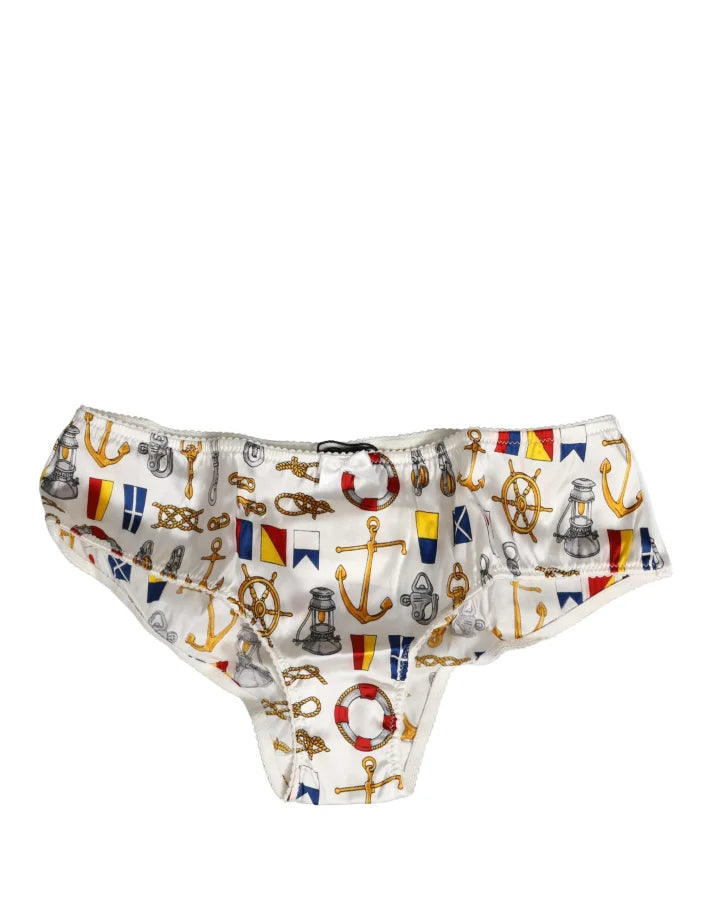 Dolce &amp; Gabbana White Sailor Print Polyester Bottoms Underwear