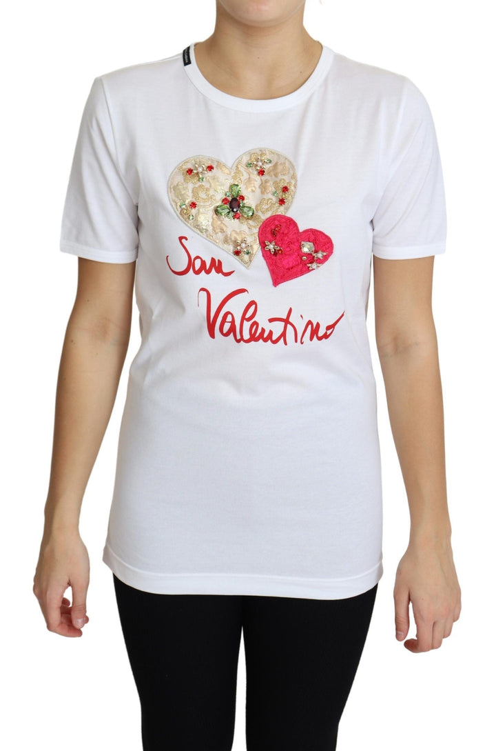Dolce &amp; Gabbana T-Shirts - White San Valentino Heart Crystals T-shirt Top