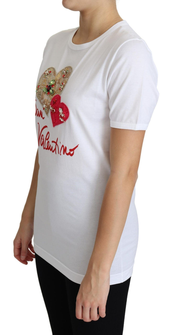 Dolce &amp; Gabbana T-Shirts - White San Valentino Heart Crystals T-shirt Top