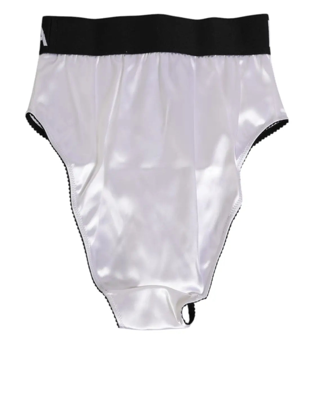Dolce &amp; Gabbana White Satin High-Waist Black Logo Women Underwear