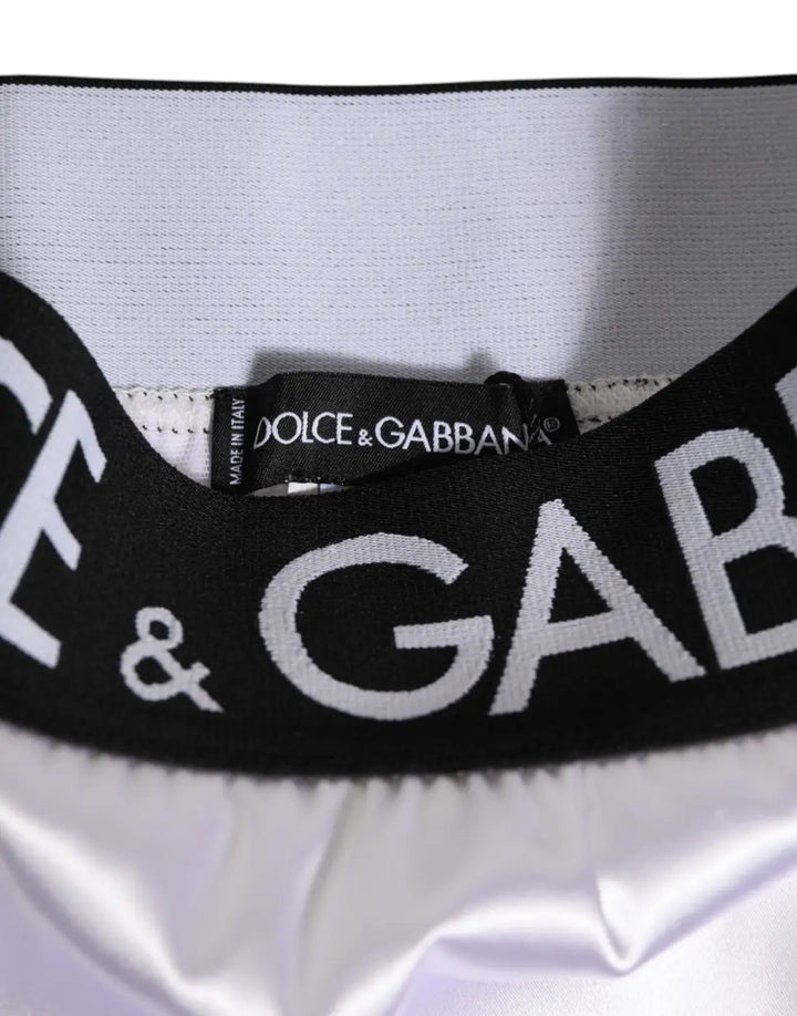 Dolce &amp; Gabbana White Satin High-Waist Black Logo Women Underwear