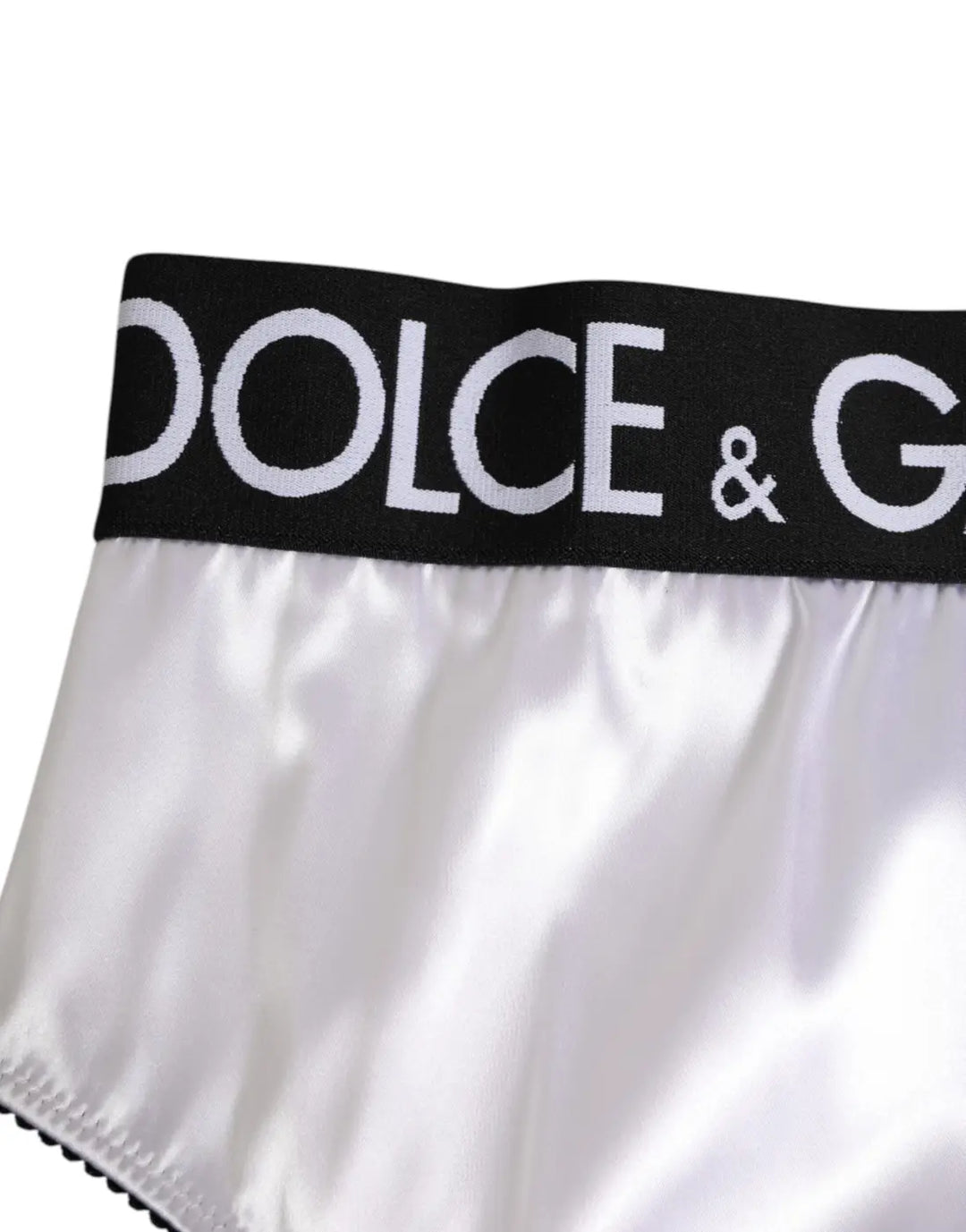 Dolce &amp; Gabbana White Satin High-Waist Black Logo Women Underwear