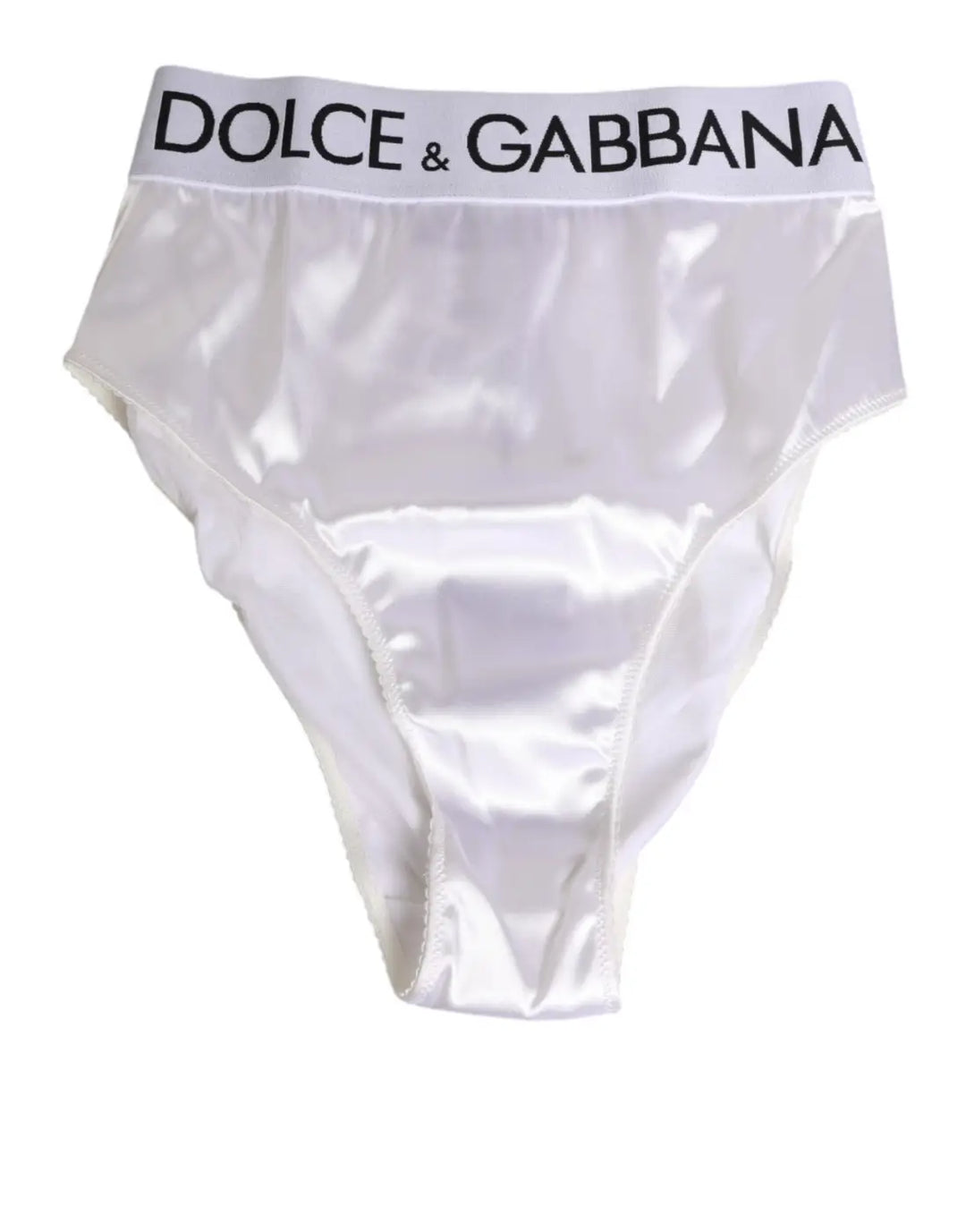 Dolce &amp; Gabbana White Satin High-Waist Brief Logo Women Underwear