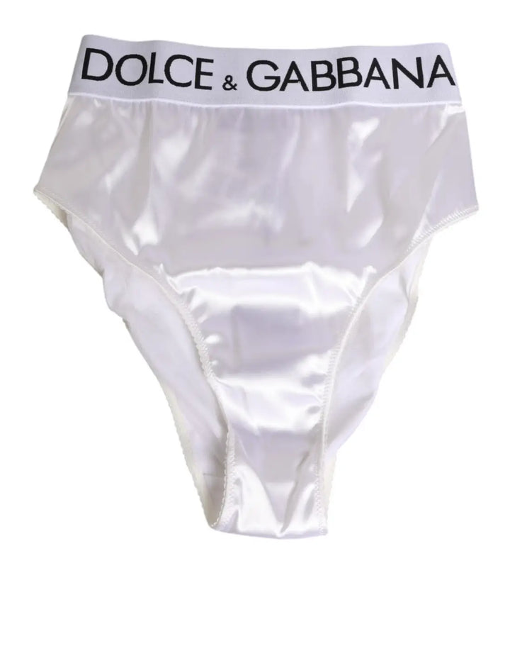 Dolce &amp; Gabbana White Satin High-Waist Brief Logo Women Underwear