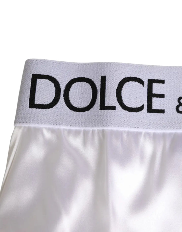Dolce &amp; Gabbana White Satin High-Waist Brief Logo Women Underwear
