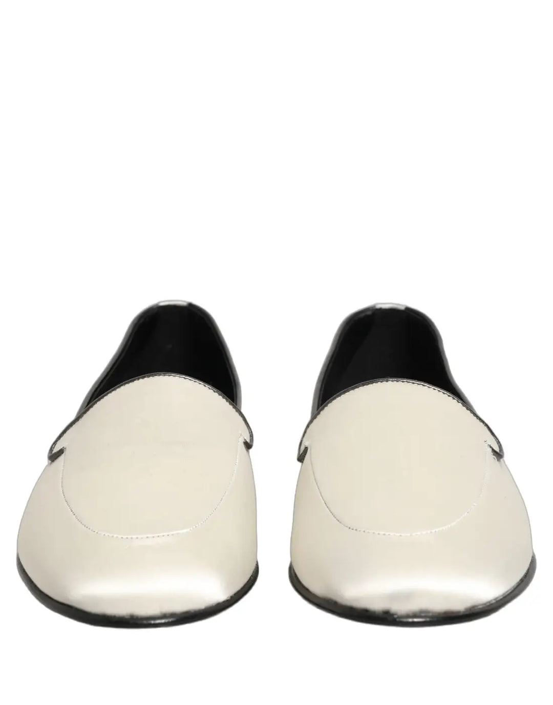 Dolce &amp; Gabbana White Satin Logo Slip On Flats Loafers Shoes