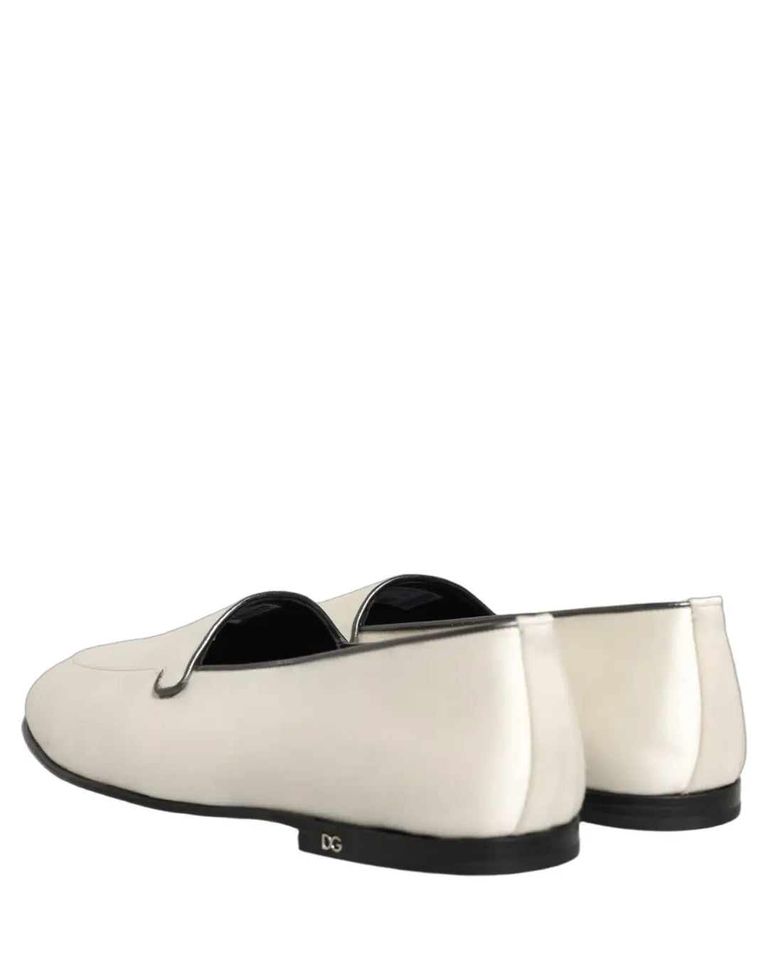 Dolce &amp; Gabbana White Satin Logo Slip On Flats Loafers Shoes