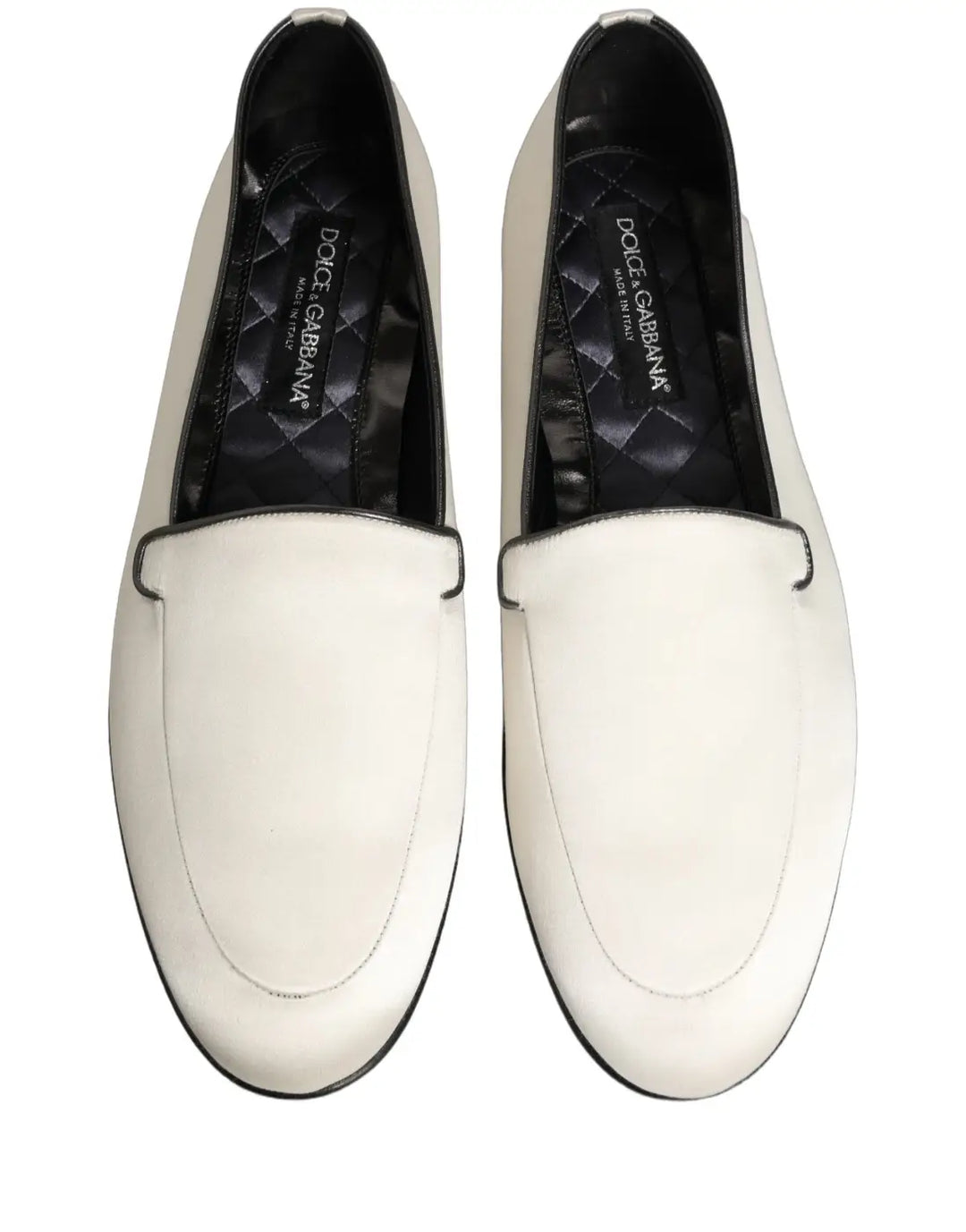 Dolce &amp; Gabbana White Satin Logo Slip On Flats Loafers Shoes