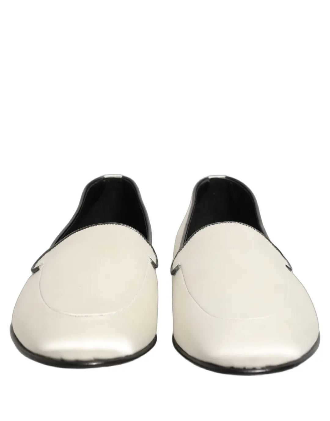 Dolce &amp; Gabbana White Satin Logo Slip On Flats Loafers Shoes