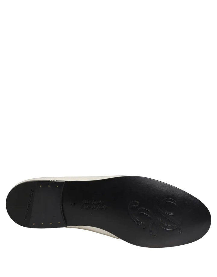 Dolce &amp; Gabbana White Satin Logo Slip On Flats Loafers Shoes