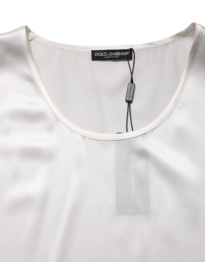 Dolce & Gabbana White Satin Polyester SleevelessTank T-shirt