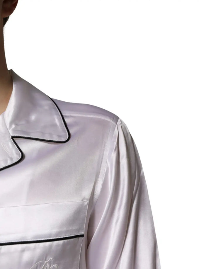 Dolce &amp; Gabbana White Satin Silk Men Pajama Set Sleepwear