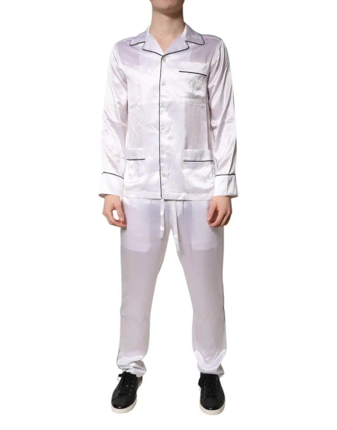 Dolce &amp; Gabbana White Satin Silk Men Pajama Set Sleepwear