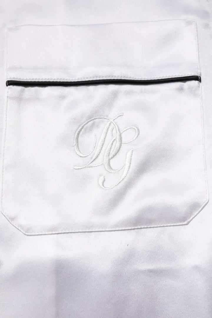 Dolce &amp; Gabbana White Satin Silk Men Pajama Set Sleepwear