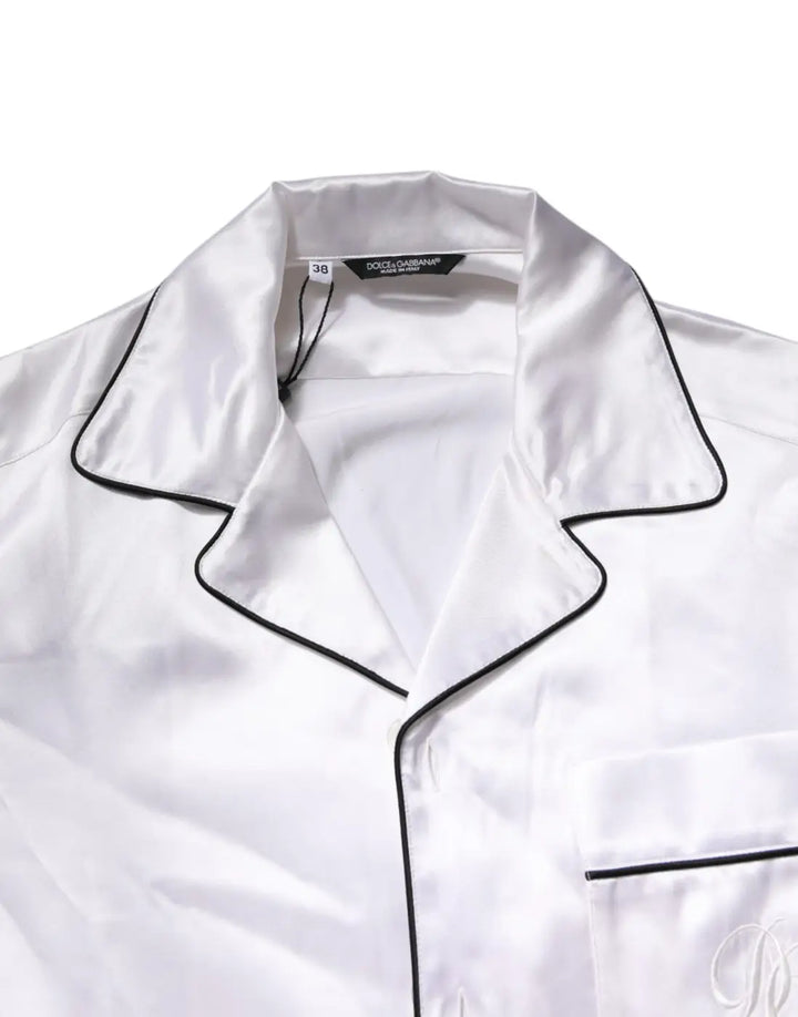 Dolce &amp; Gabbana White Satin Silk Men Pajama Set Sleepwear