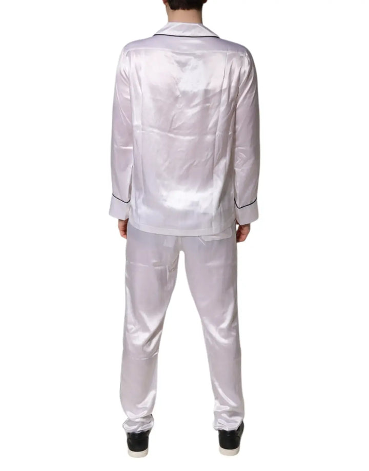 Dolce &amp; Gabbana White Satin Silk Men Pajama Set Sleepwear