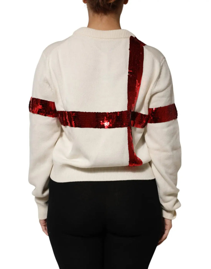 Dolce &amp; Gabbana White Sequined Crew Neck Pullover Sweater