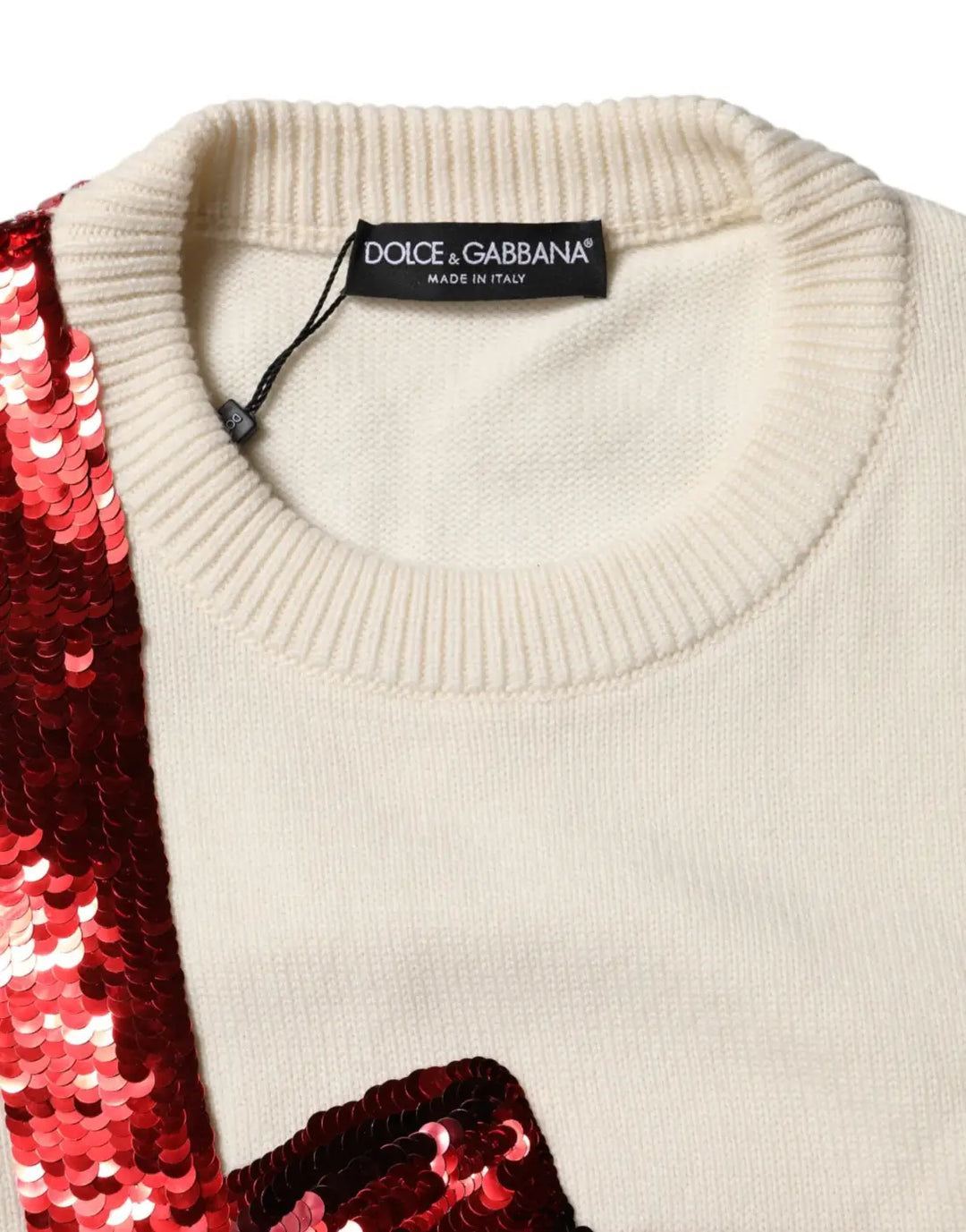 Dolce &amp; Gabbana White Sequined Crew Neck Pullover Sweater
